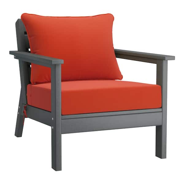 Westin Outdoor Birchwood Outdoor Patio Deep Seating HDPE Plastic Lounge Chair in Grey with Orange Cushions