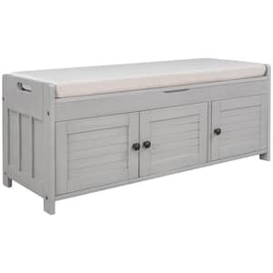 43.5 in. W x 16 in. D x 18 in. H Gray Storage Bench Linen Cabinet with 3-Doors and Adjustable Shelf