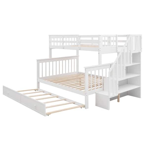 Tørke kapre løfte op Polibi Stairway Twin Over Full Bunk Bed with Trundle, Storage and Guard  Rail in White(91.73 in. L x 54.33 in. W x 61.4 in. H) MB-STOFB-W - The Home  Depot