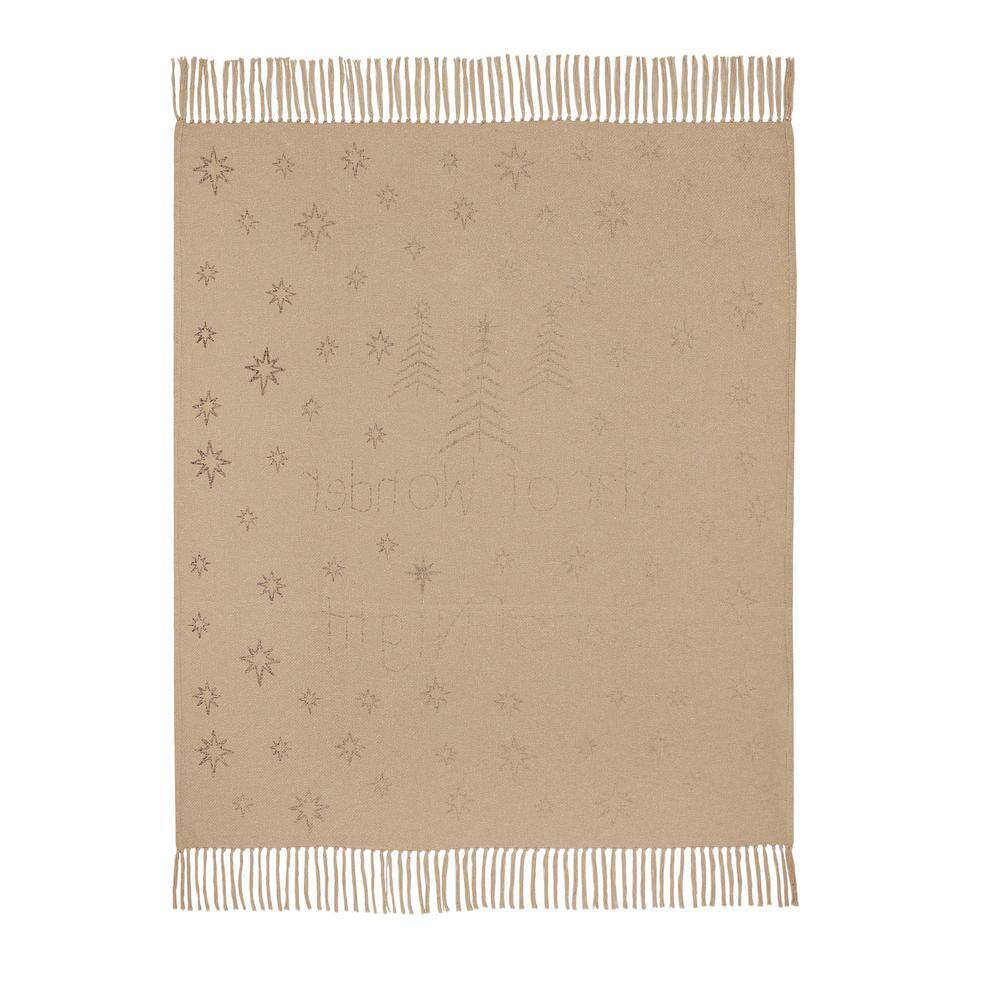 Star of Wonder Tan and Burgundy Cotton Woven Throw Blanket 50x60