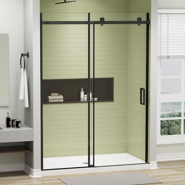 EASYWORC 60 in. W x 76 in. H Sliding Frameless Shower Door in Matte Black Finish with 1/4 in. (6mm) Clear Tempered Glass