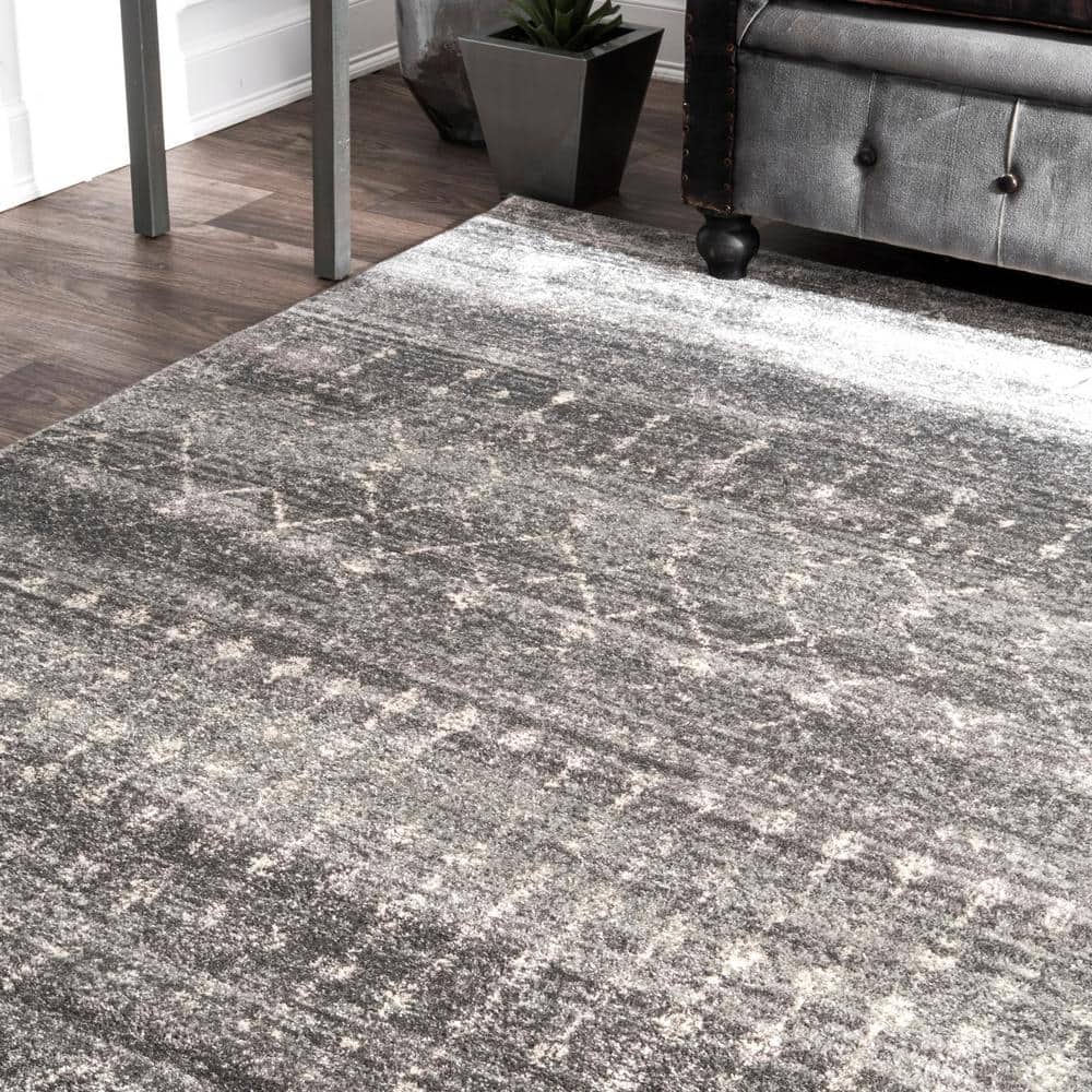 Handmade Dark Grey Geometric 6' Square Synthetic Area Rug