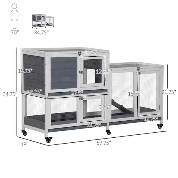 PawHut Wooden Indoor Rabbit Hutch Elevated Cage Habitat with No Leak Tray  Enclosed Run with Wheels - Small D51-126BN - The Home Depot