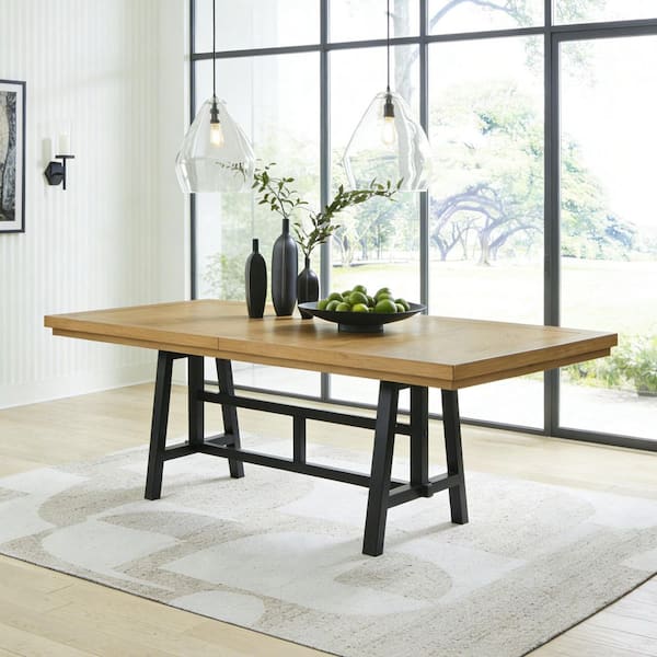 Galliden Contemporary Light Brown/Black Wood 40 in. 4 Legs Base Dining Table Seats 10+