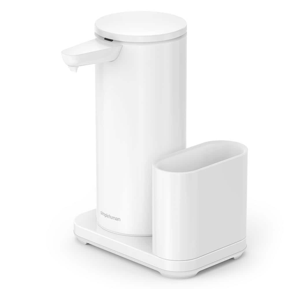 14 oz. Touch-Free Rechargeable Sensor Soap Pump with Caddy, White Steel