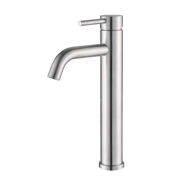 YONKI SUNSHIN INC Single Handle Single Hole Deck Mounted Tall Bathroom Faucet in Nickel Stainless Steel Vanity Lavatory Sink Faucet