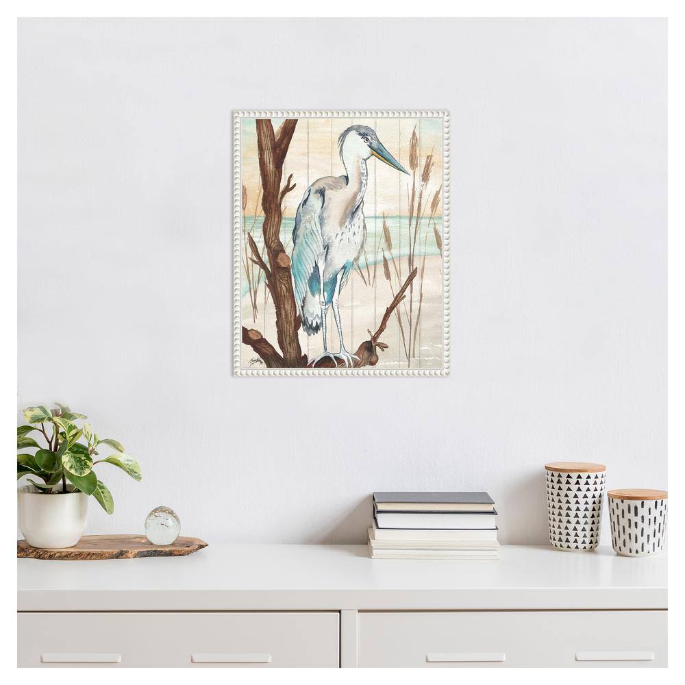 Heron on Branch Coastal Canvas Framed Wall Art 16 x 20