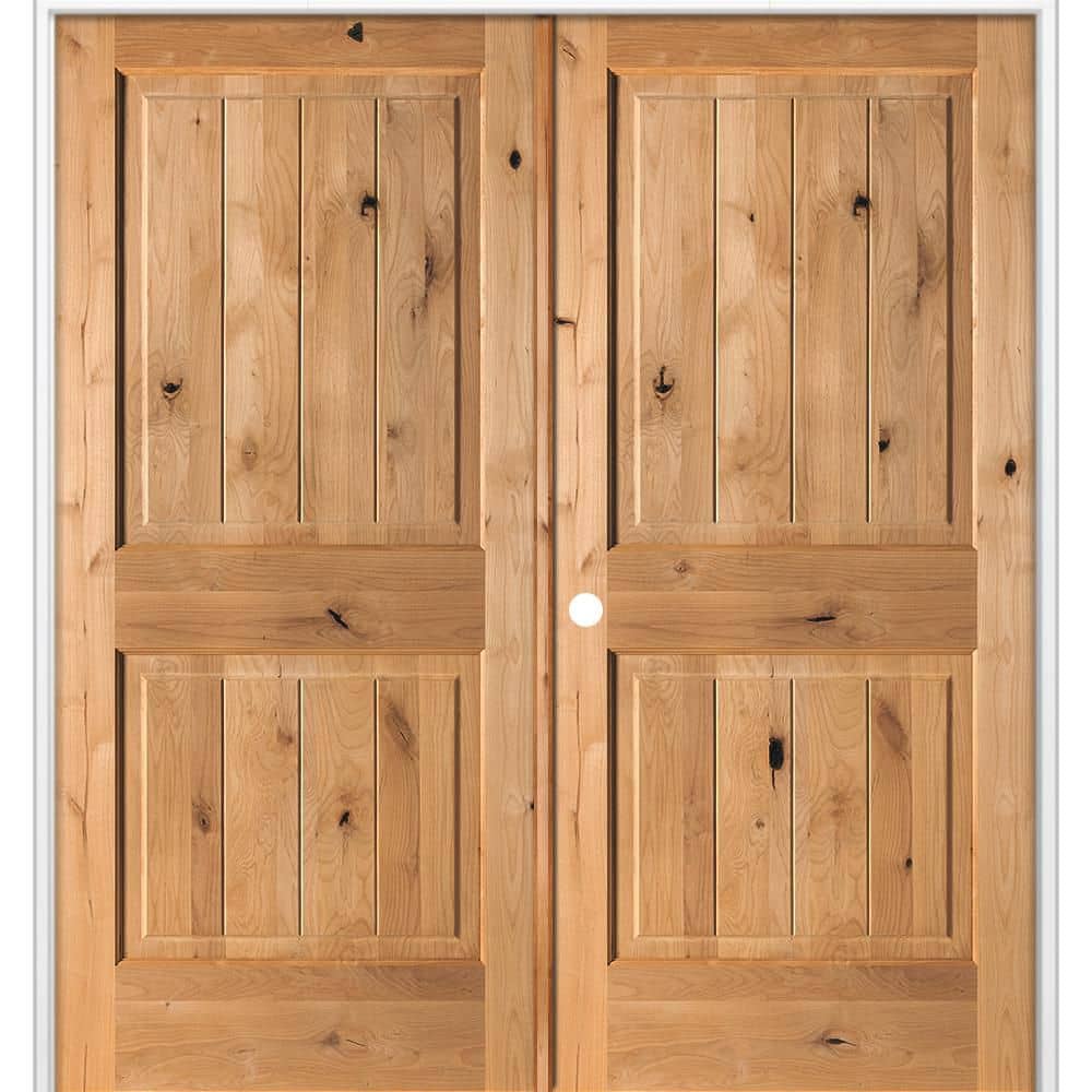 72 in. x 80 in. Knotty Alder 2-Panel V-Groove Solid Wood Right-Active BEHR Cedar Stain Double Prehung Interior Door price history on PriceWatchPro