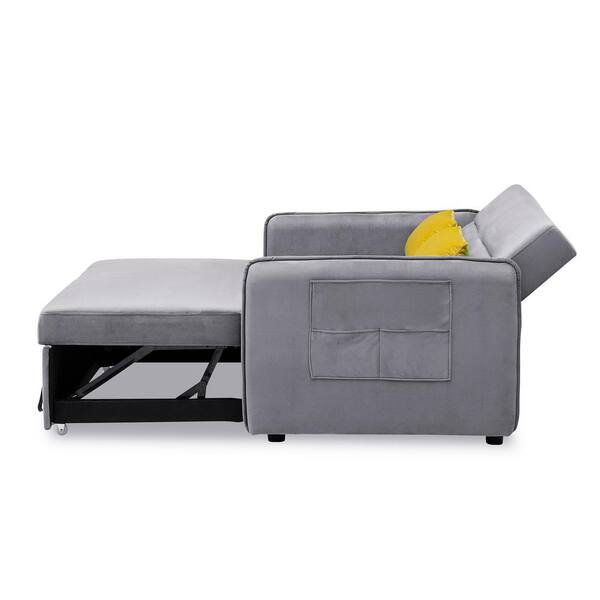 Donason 54 in. W Square Arm Velvet Straight Reclining Sofa Pull Out Bed in Gray