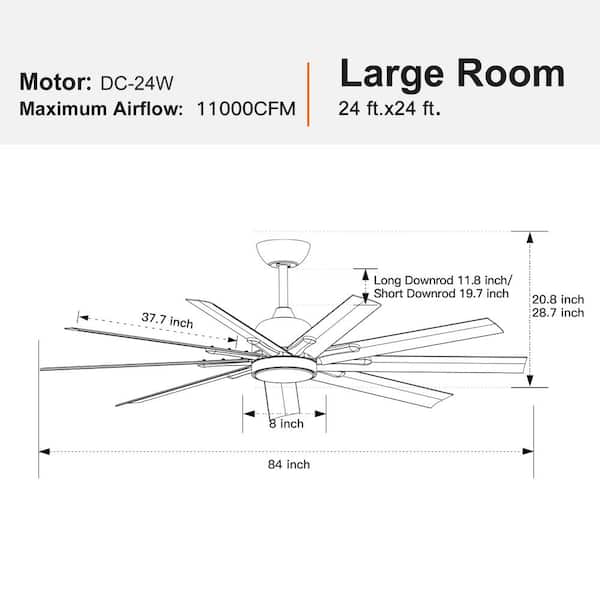 84 in. Indoor Black Super Large Ceiling Fan with 9 Aluminum Blades, Remote Control, and Integrated LED Light