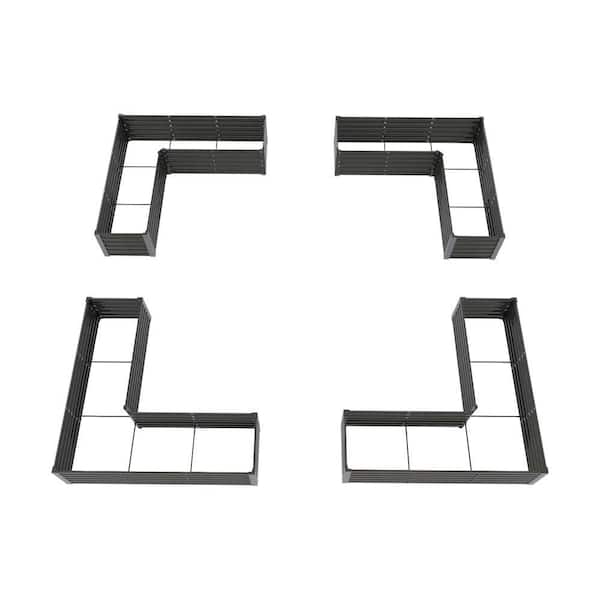 74 in. x 74 in. x 18 in. Quartz Grey L-Shaped Outdoor Metal Raised Garden Bed, Planter Box for Vegetables (4-Pack)