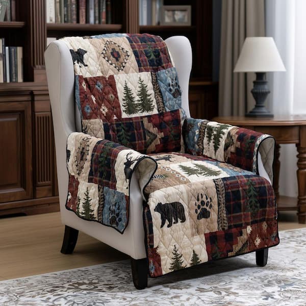 Woodland Patch Red and Brown Polyester 1-Piece Chair Furniture Slipcover