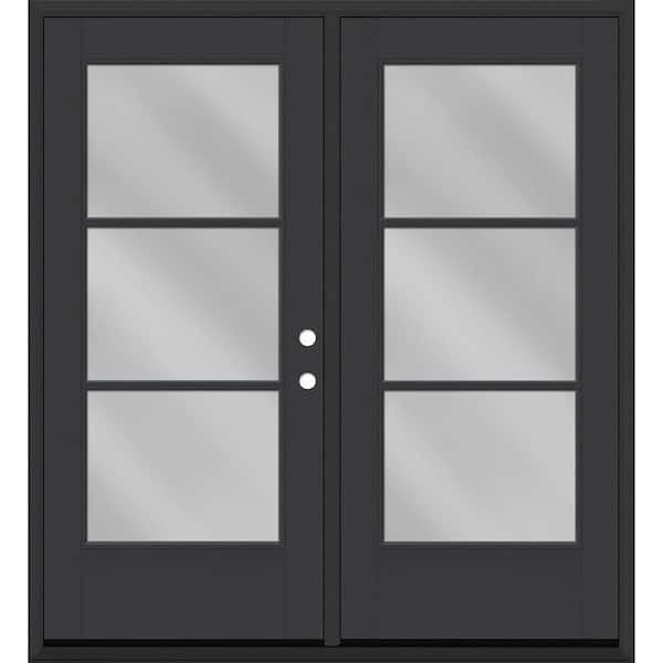 Steves & Sons Legacy 60 in. x 80 in. Icon 3L Modern Clear Glass Black LHIS Painted Fiberglass Retro Patio Door w/4"Jamb