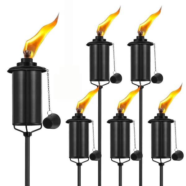 6-Pack Home Garden Torch, 16 oz. Outdoor Metal Torch Garden Decor, 59 in. Citronella Torches with 3-Prong Grounded Stake