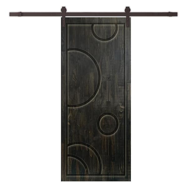 CALHOME 30 in. x 80 in. Charcoal Black Stained Pine Wood Modern Interior Sliding Barn Door with Hardware Kit