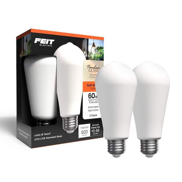 60-Watt Equivalent ST19 Dimmable Straight Filament E26 Opal LED Light Bulb, Soft White 2700K (2-Pack)