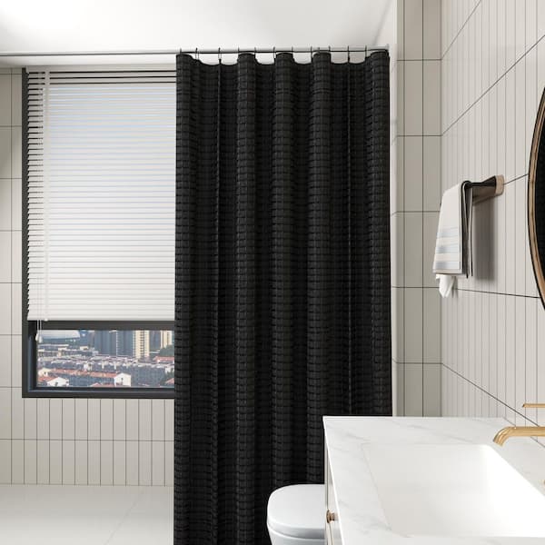 70.87 in. x 70.87 in. Black Waffle-Patterned Shower Curtain, Bathroom Partition Curtain, Polyester Shower Curtain