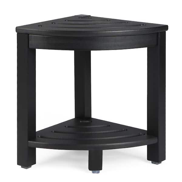 HDPE Shower Bench in Black with Storage Shelf, Corner Shower Stool for Shaving Legs, Plastic Spa Bath Foot Rest