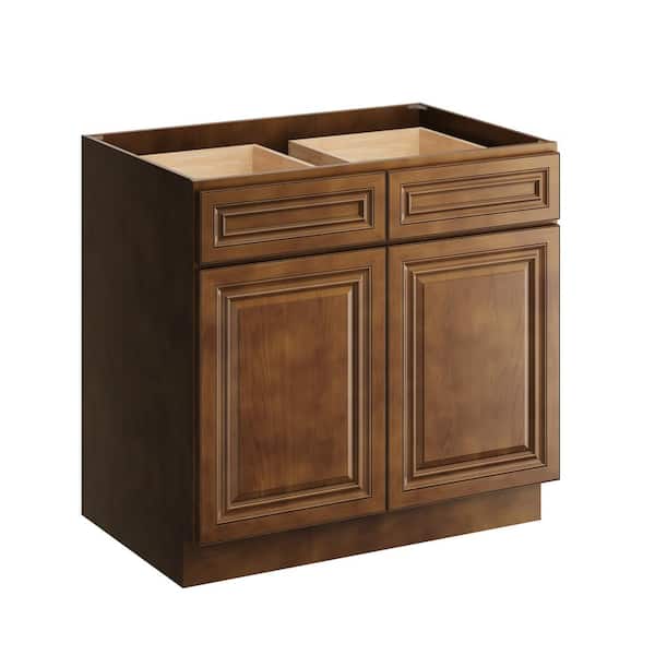 CASAINC 36 in. W x 24 in. D x 34.5 in. H Plywood Ready to Assemble Floor Base Kitchen Cabinet in Dark Caramel with 2 Drawers