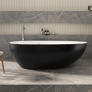 Luna 71 in. x 35 in. Stone Resin Solid Surface Flatbottom Freestanding Soaking Bathtub in White Inside and Black Outside