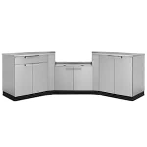 Stainless Steel 7-Piece 145.25 in. W x 36.5 in. H x 24 in. D Outdoor Kitchen Cabinet Set with Covers