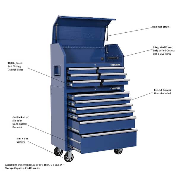36 in. 12-Drawer Blue Tool Chest Combo