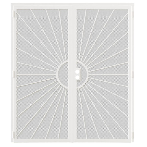 ARK DESIGN 72 in. x 80 in. Universal/Reversible Hinging White Surface Mount Steel Security Door with Perforated Metal Screen