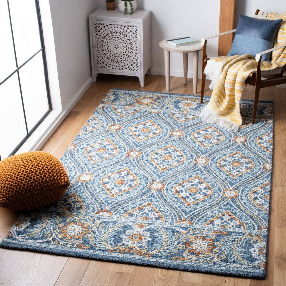 Handmade Blue Floral Wool 8' x 10' Tufted Area Rug