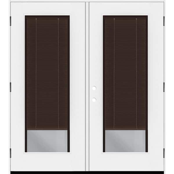 Steves & Sons Legacy 60 in. x 80 in. Full Lite Clear Glass Mocha Miniblind Unfinsihed LHOS Fiberglass Retro Patio Door w/4"Jamb