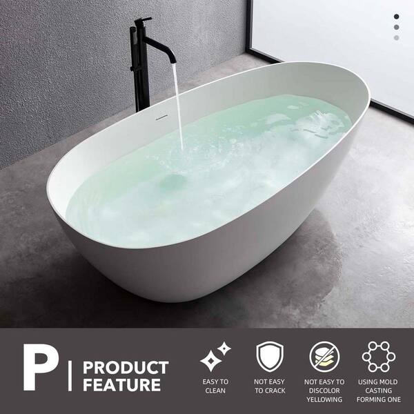 MEDUNJESS Luna 71 in. Stone Resin Solid Surface Matte Flatbottom