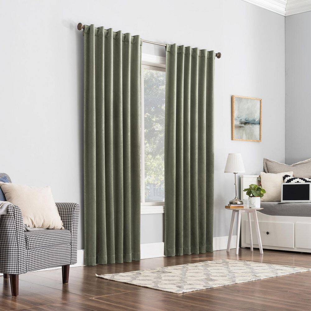 Moss Green Velvet Blackout Back Tab Curtain Panel