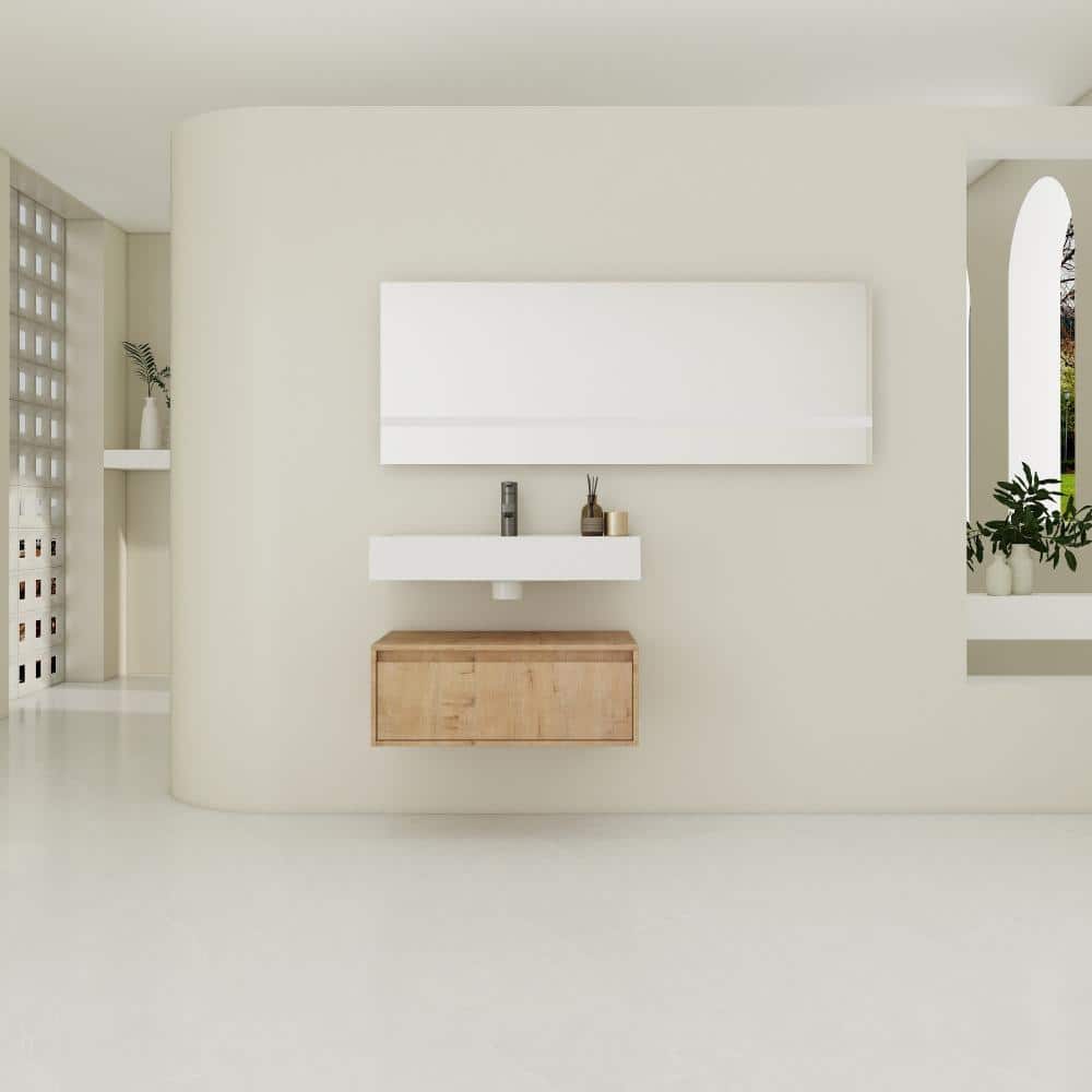 30 in.Single Sink Imitative Oak Float Wall-Mounted Bathroom Vanity with Resin Top,Soft Close Drawer price history on PriceWatchPro