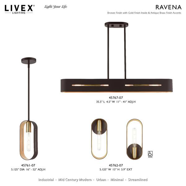Livex Lighting Ravena 4-Light Bronze Linear Chandelier with Gold 
