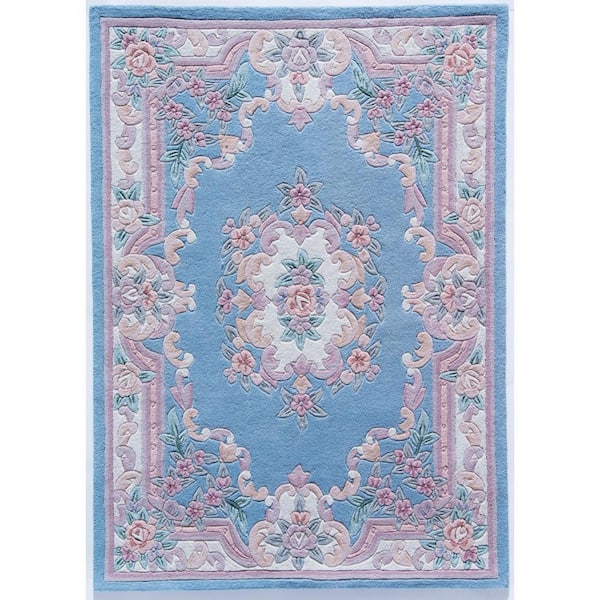 Rugs America New Aubusson Light Blue 5 ft. x 8 ft. Area Rug