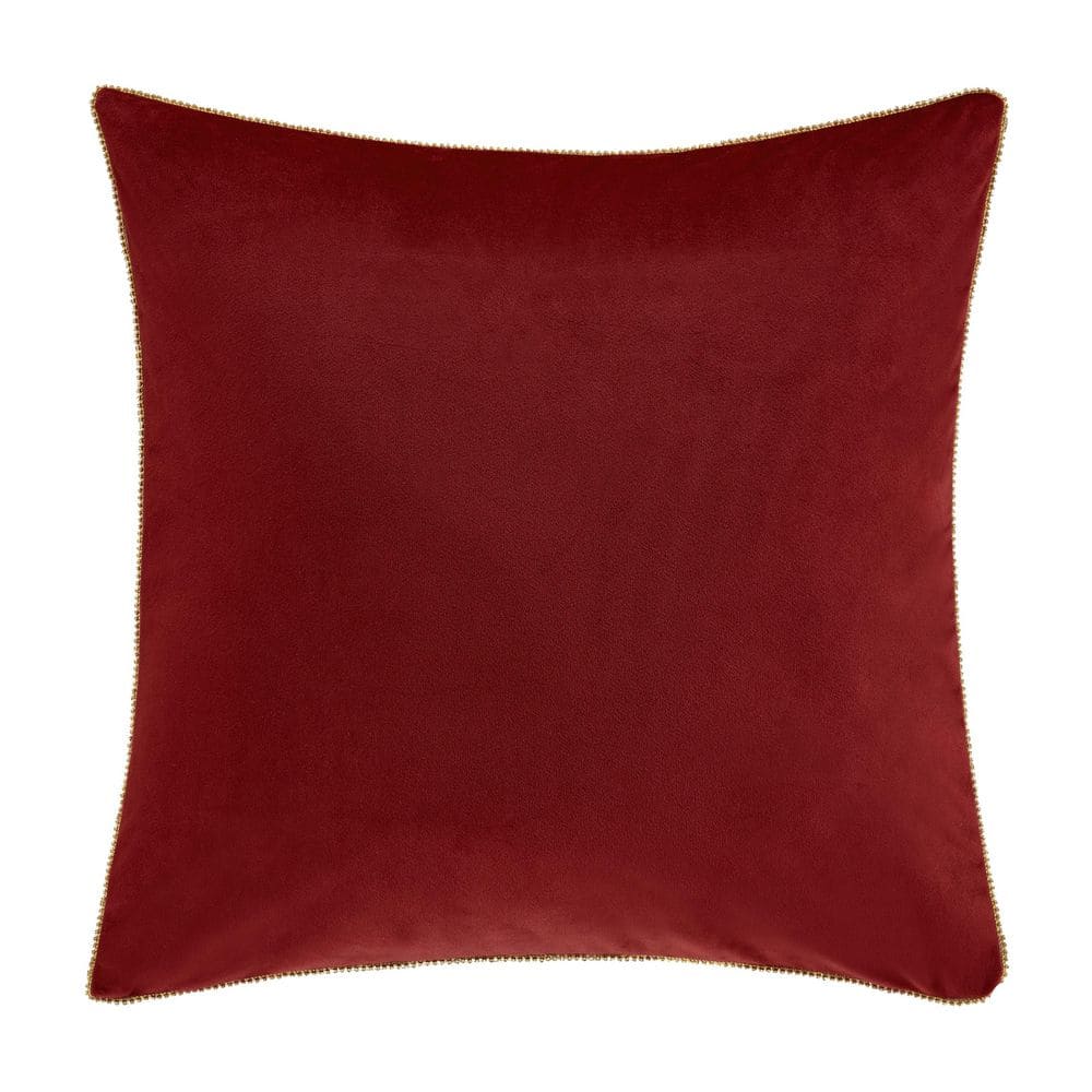 Nicholas Crimson Velvet Embellished Square Throw Pillow