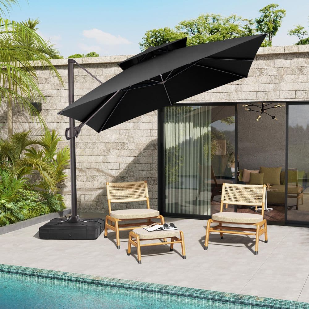 Black Heavy-Duty 10 ft Square Cantilever Patio Umbrella