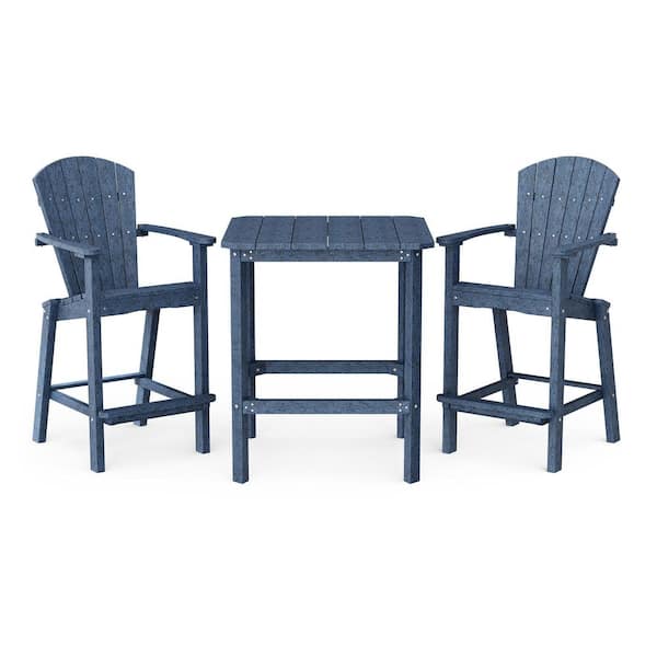 Wildridge Classic 3-Piece Patriot Blue HDPE Plastic Outdoor Patio Bar Set