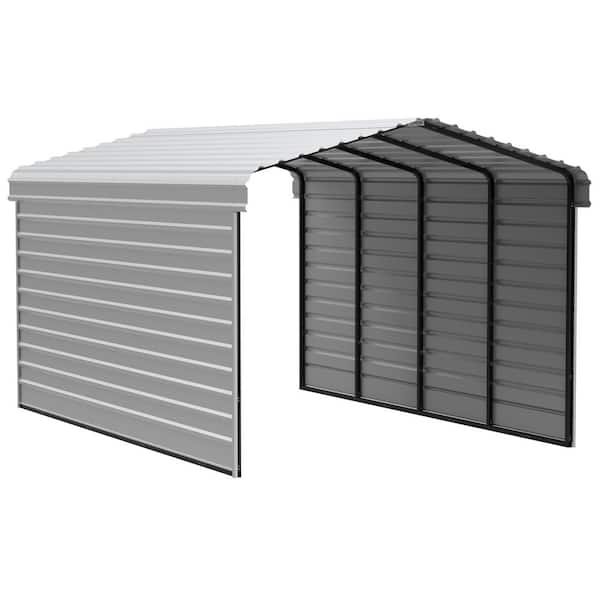 Arrow 12 ft. W x 20 ft. D x 9 ft. H Eggshell Galvanized Steel Carport with 2-sided Enclosure
