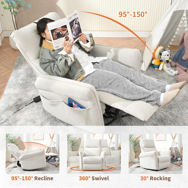 30 in. Gray Fabric 360° Swivel Rocker Recliner Chair, Manual Recliner w/ Pull Ring for Living Room, Nursery Bedroom