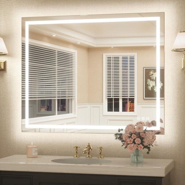 KeonJinn 40 in. W x 32 in. H Rectangular Frameless LED Lighted Bathroom Vanity Mirror with Light with Backlit and Anti-Fog