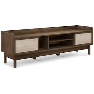 59 in. Walnut TV Stand Entertainment Center Fits TV's up to 65 in. with Sliding Woven Doors