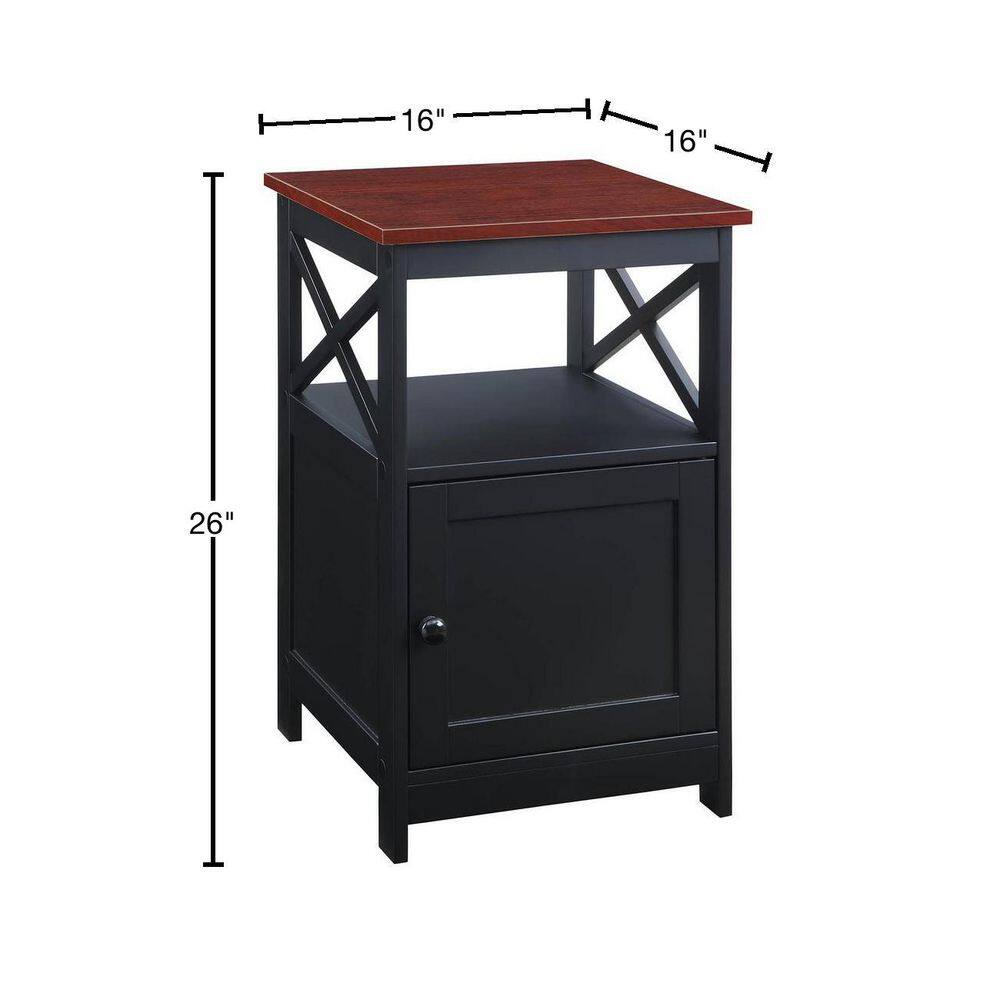 Cherry & Black Contemporary Square End Table with Cabinet Storage