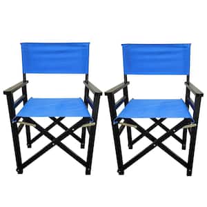 Anky Black Wood Frame Blue Oxford Fabric Portable Folding Lawn Chairs for Camping (Set of 2)