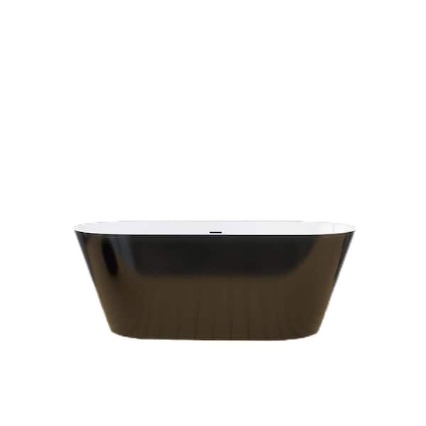 Xzkai 55 in. x 27.5 in. Soaking Bathtub in Black with Drain, Chrome Overflow