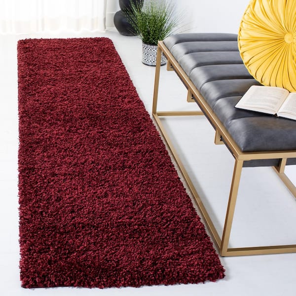Shag 2 ft. x 9 ft. Maroon Solid Color Runner Rug