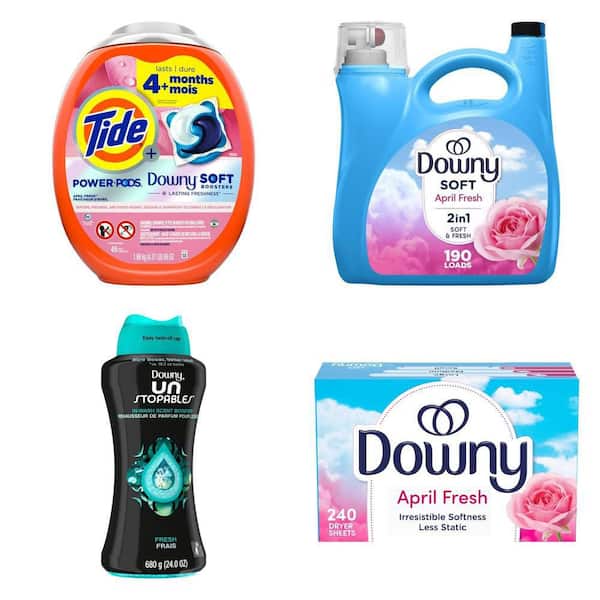 2 in 1 Power Pods, Ultra Fabric Softener, Unstoppables Beads, Dryer Sheets April Fresh Laundry Combo