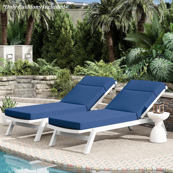 80 in. x 26 in. x 4 in. ( 2-Pack ) Outdoor Water-Resistant Replacement Chaise Lounge Seat Cushion Blue