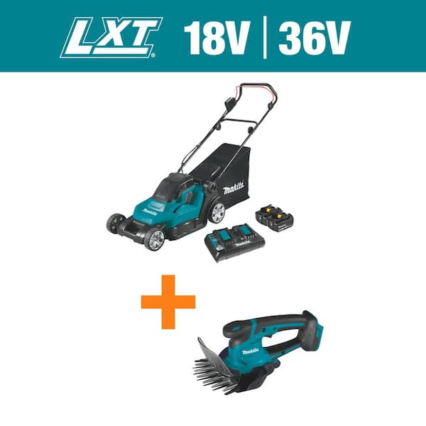 Makita 18V X2 (36V) LXT Cordless 17 in. Residential Lawn Mower Kit (5.0Ah) with 18V LXT Grass Shear, Tool Only