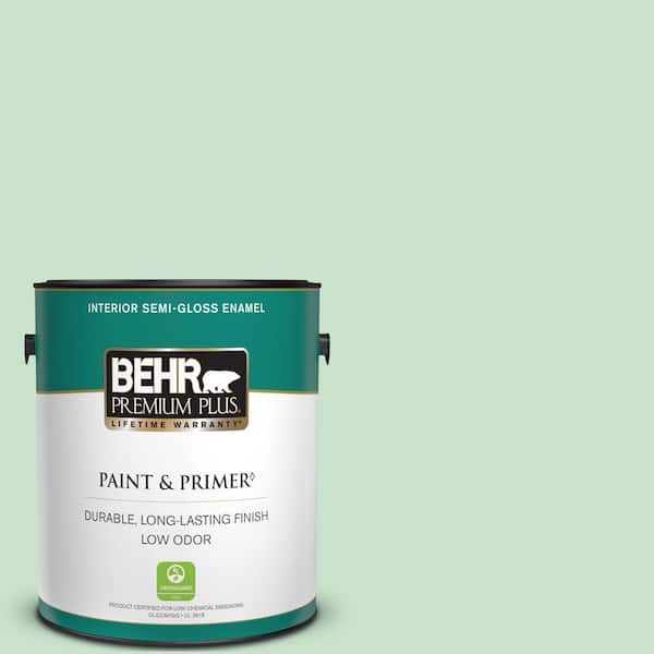 BEHR PREMIUM PLUS 1 gal. #M410-2 Wishful Green Semi-Gloss Enamel Low Odor Interior Paint & Primer