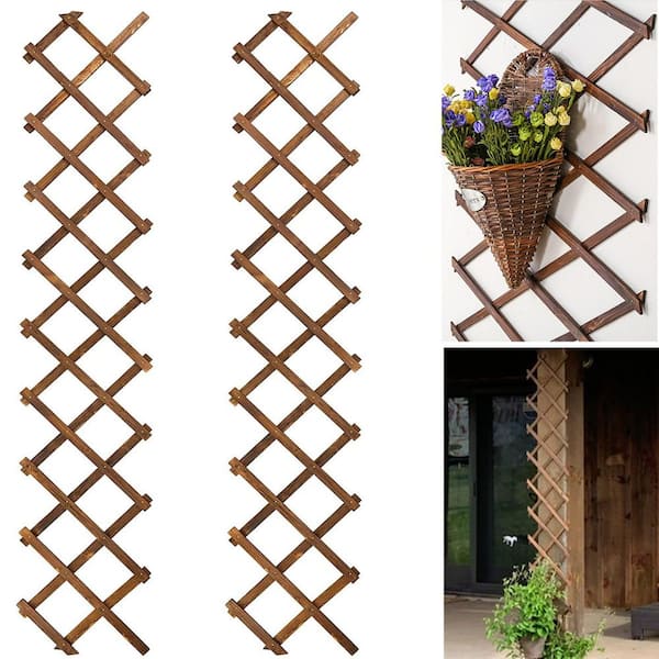 SenQWFa 67 Inch Wood Expandable Lattice Trellis 2 Pack Vertical